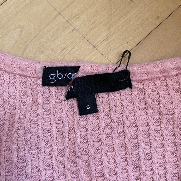 GIBSON BNWOT Pink Long Sleeve Faux Wrap Vneck Top Sz Small New Waffle Knit - Picture 6 of 8